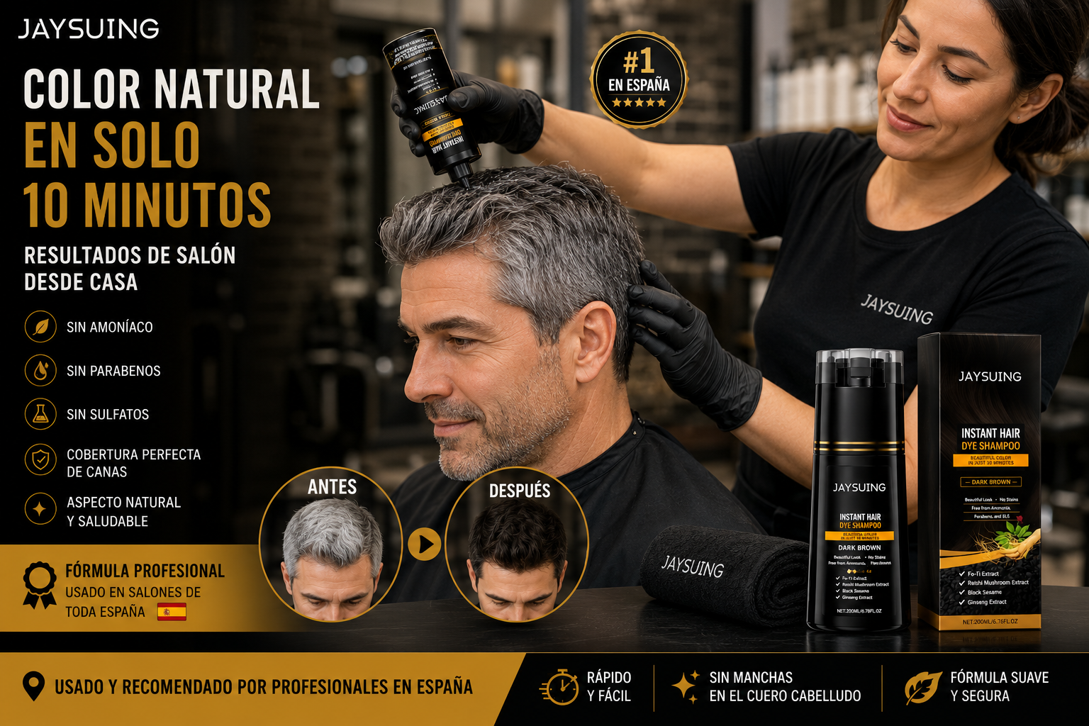 Champú Tinte Instantáneo para Cabello – Color Natural en Minutos