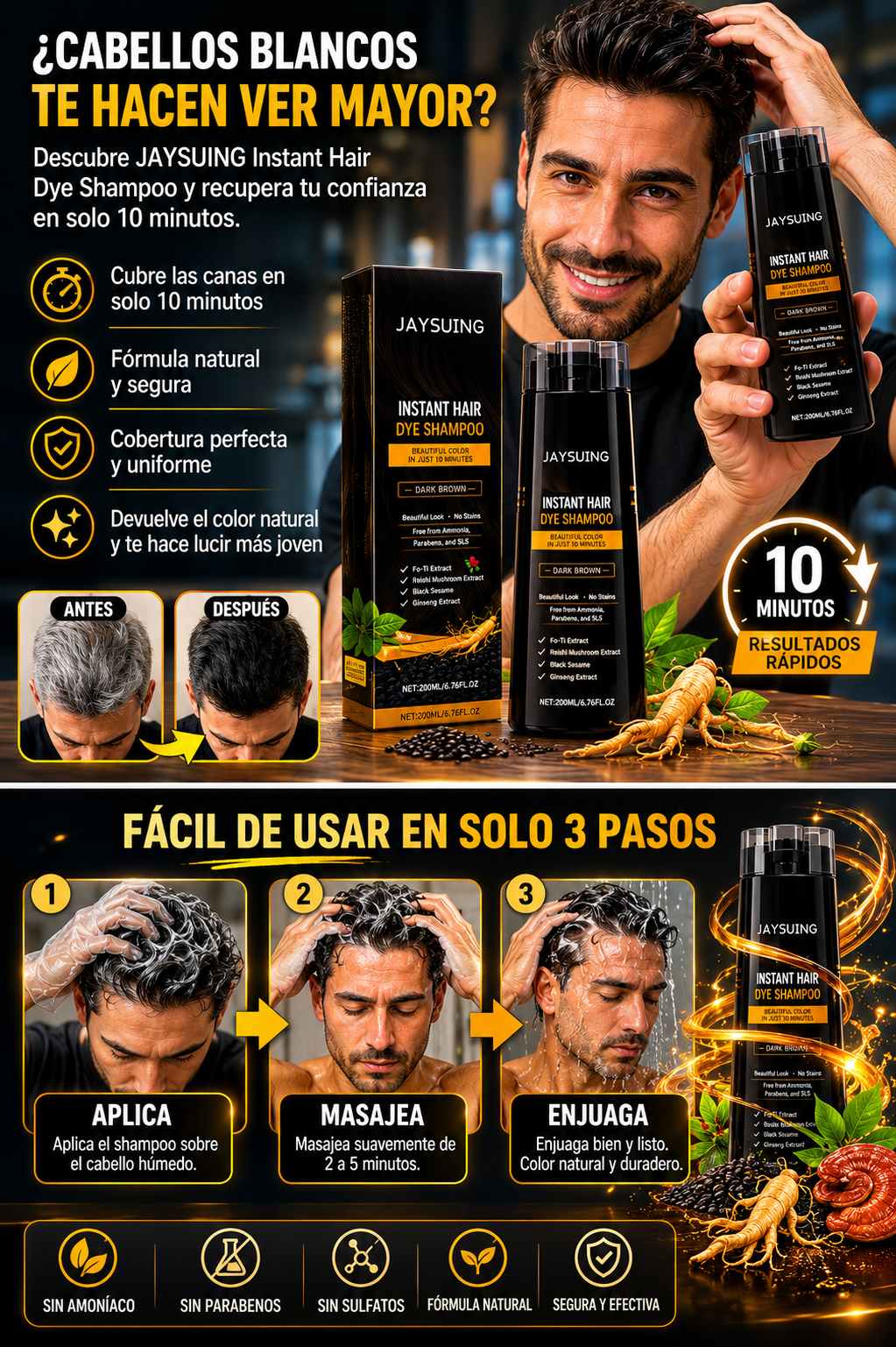 Champú Tinte Instantáneo para Cabello – Color Natural en Minutos
