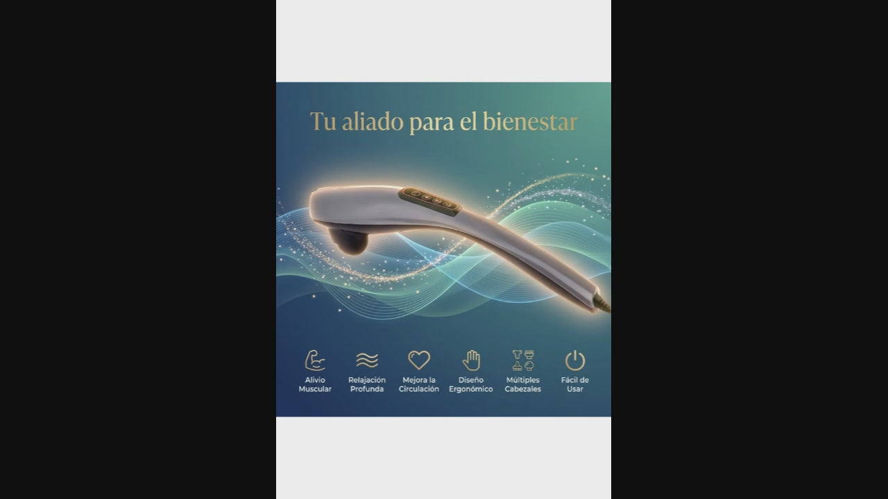 Masajeador eléctrico de mano con 6 cabezales de masaje, 10 marchas y 12 modos