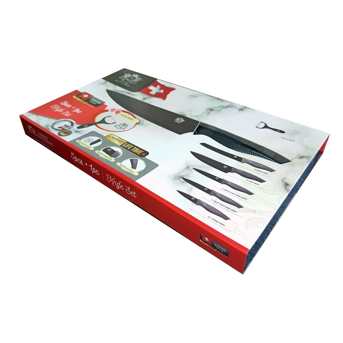 Cuchillos de Cocina Profesionales y Pelador 6 Piezas Antiadherente de Acero Inoxidable Negro