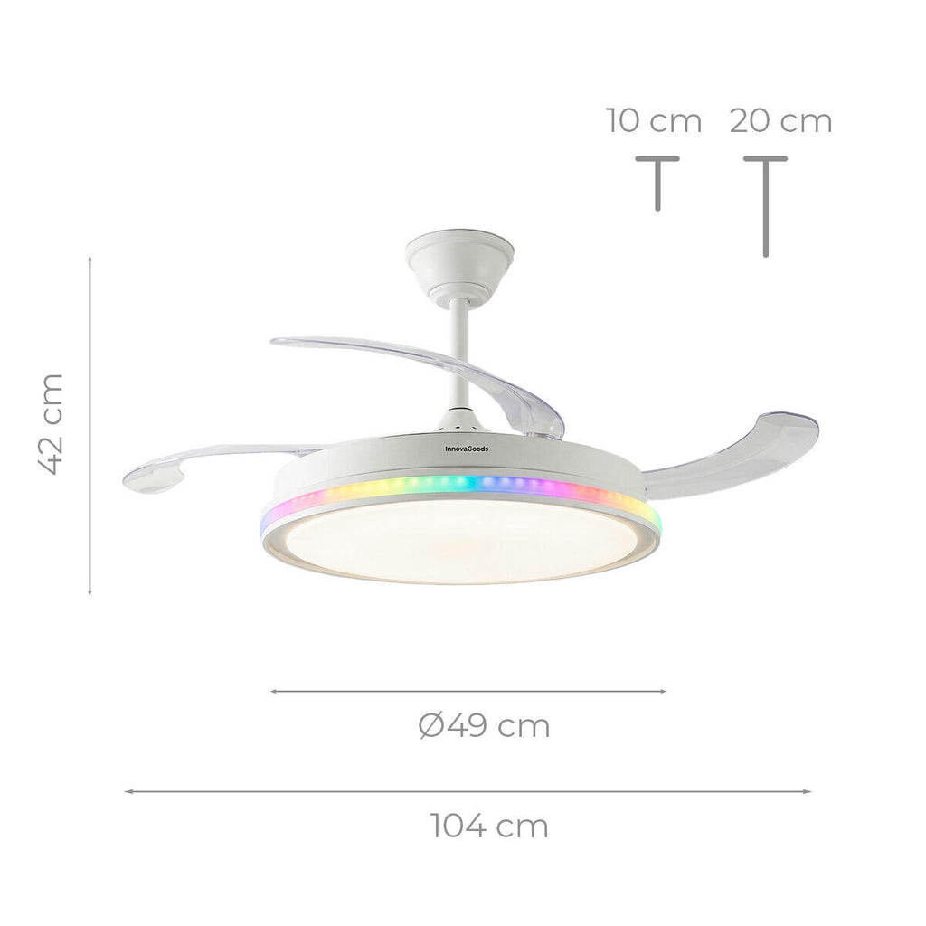 Ventilador de Techo con Luz LED RGB, 4 Aspas Retráctiles y Mando a Distancia InnovaGoods