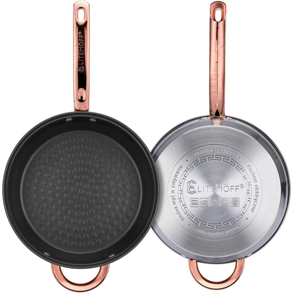 Batería de Cocina Ollas 12 Piezas en Acero Inoxidable con Tapas Apta para Todo Tipo de Cocinas Incluyendo Inducción Rosa