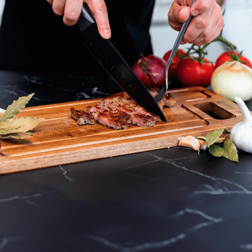 Cuchillos de Cocina Profesionales y Pelador 6 Piezas Antiadherente de Acero Inoxidable Negro