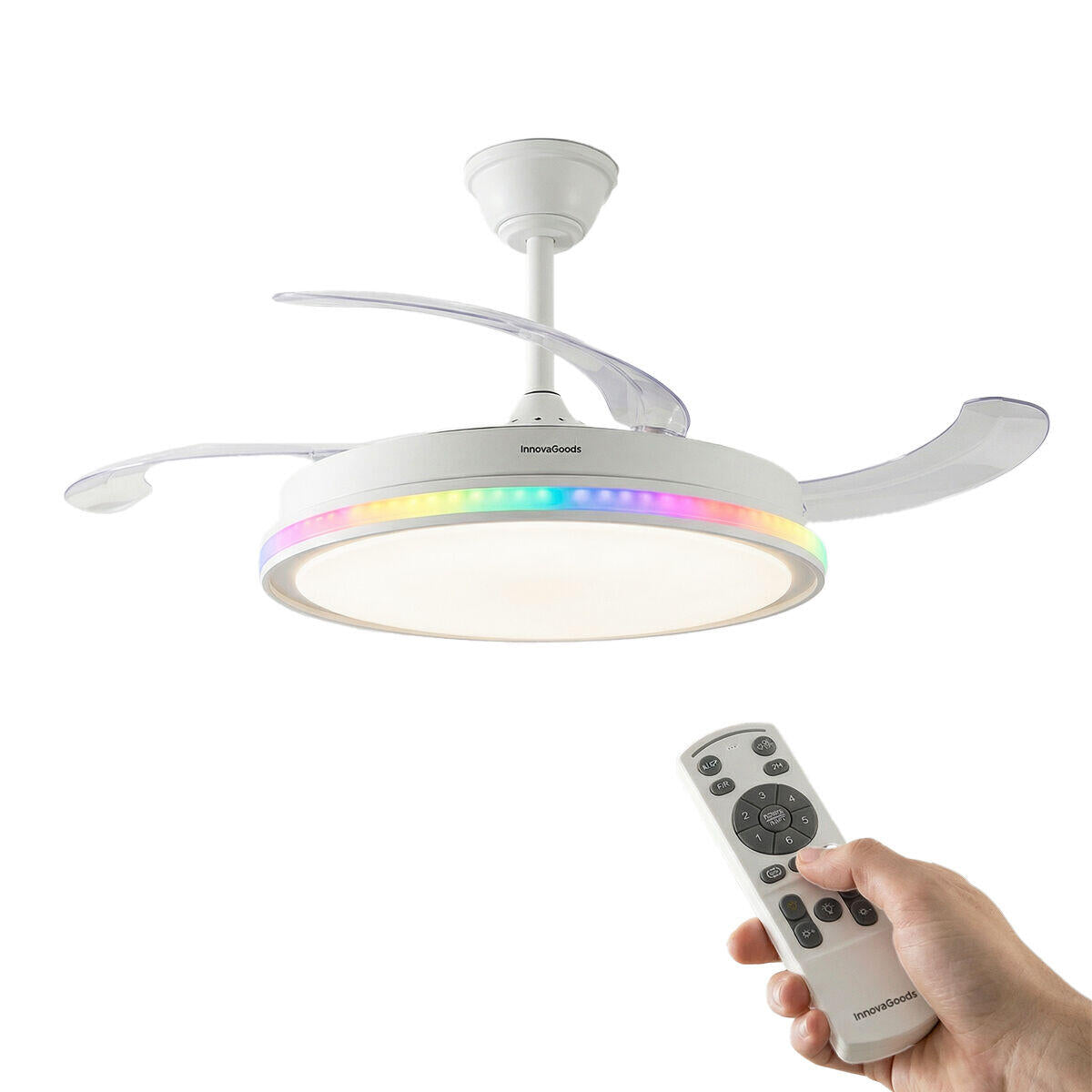 Ventilador de Techo con Luz LED RGB, 4 Aspas Retráctiles y Mando a Distancia InnovaGoods