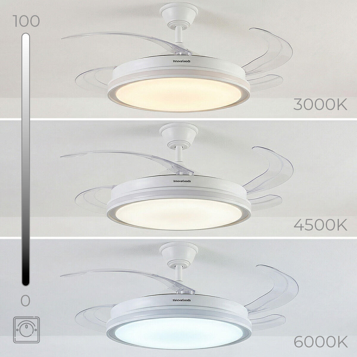 Ventilador de Techo con Luz LED RGB, 4 Aspas Retráctiles y Mando a Distancia InnovaGoods